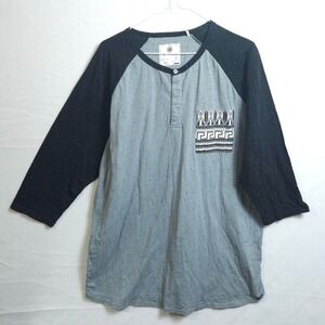 On The Byas Mens XL Grey Black Raglan Henley Shirt Tribal Pocket Speckled Tee